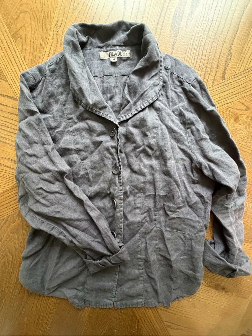 Flax Gray Button Front Linen Top